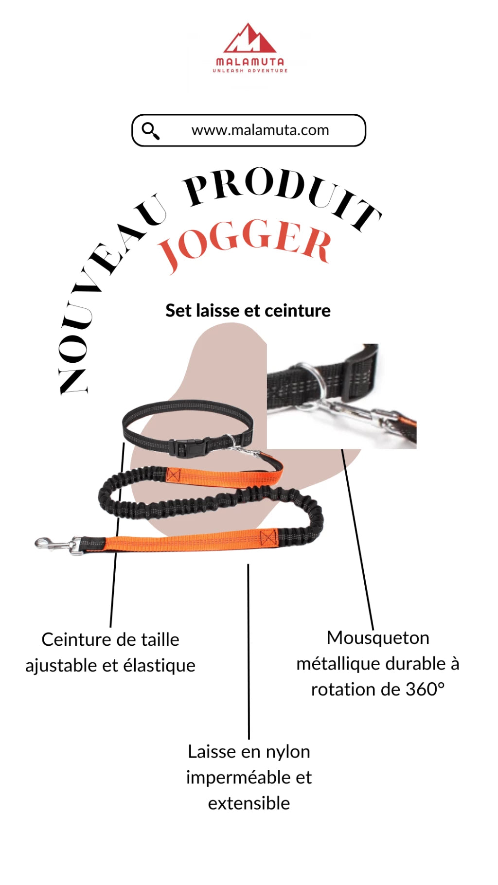 JOGGER - Set laisse mains libres avec ceinture ajustable