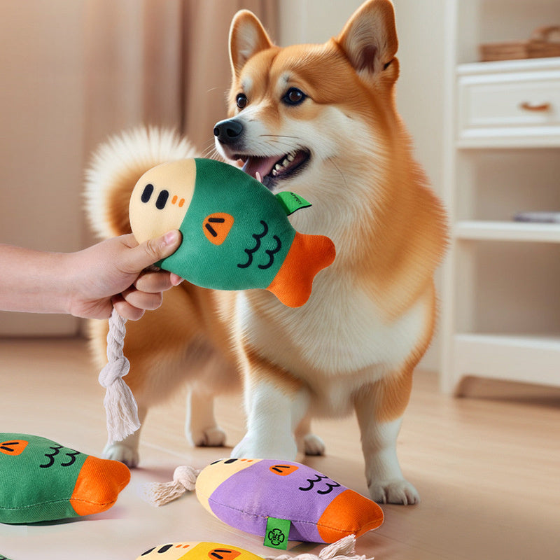 FISH - Jouet en peluche interactif pour chien avec couinement